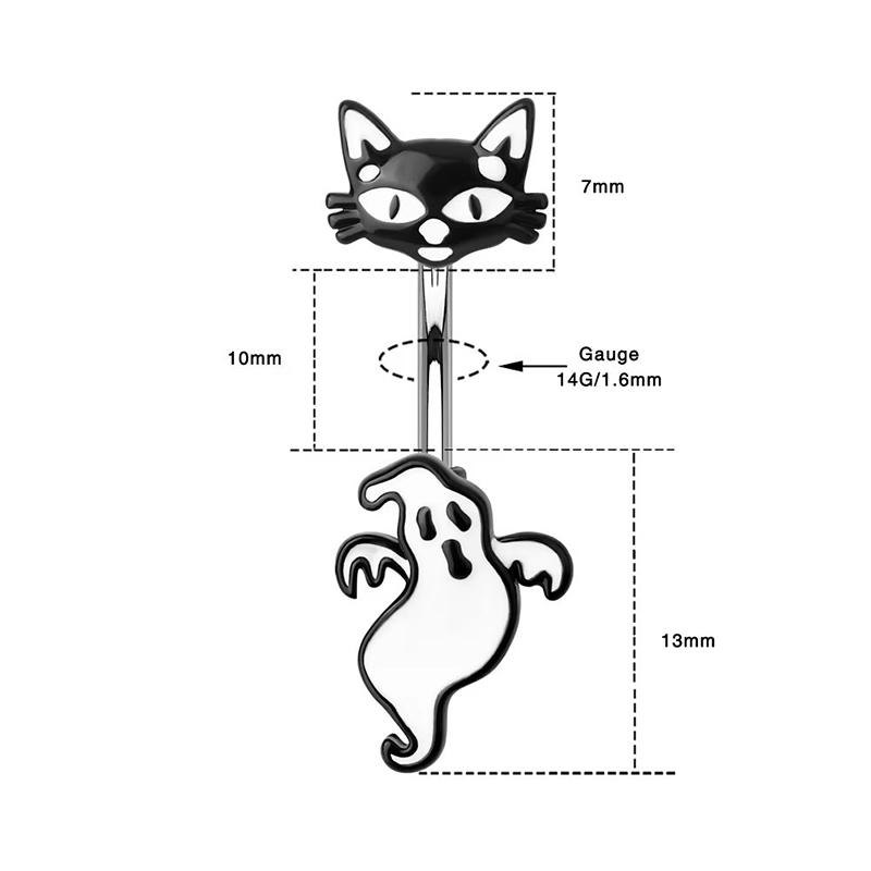 Punk Halloween Stainless Steel Belly Button Ring For Women Girl Personalized Bat Ghost Skeleton Navel Ring Body Piercing Jewelry