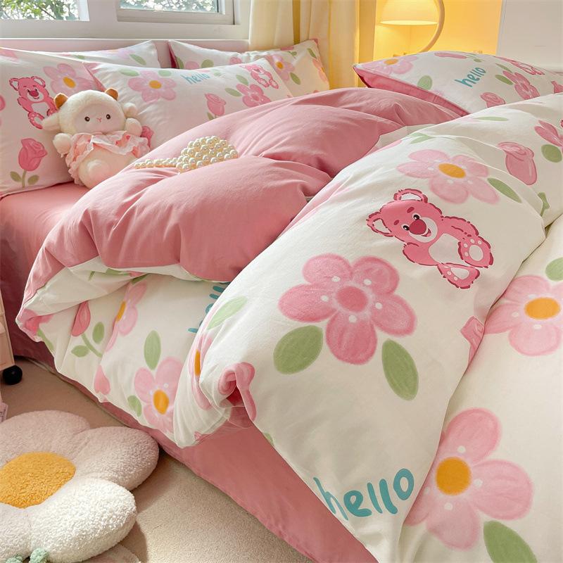 Комплект постельного белья из четырех предметов, пододеяльник из чистого хлопка с цветочным рисунком, простыня для спальни из трех предметов