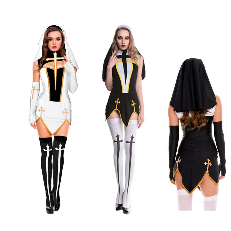 Сексуальный костюм непослушной монахини для женщин, черный, маскарадный костюм, косплей, наряды на Хэллоуин