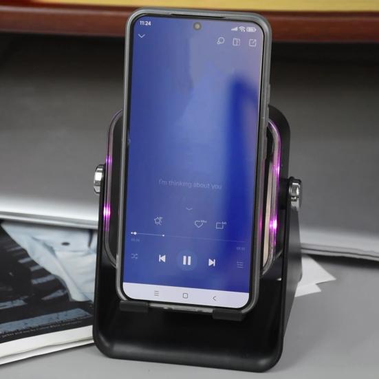 Wireless Induction Speaker with Adjustable Cell Phone Stand Stereo Sound Colorful Light Rechargeable 5-in-1 Bluetooth-compatible Speaker