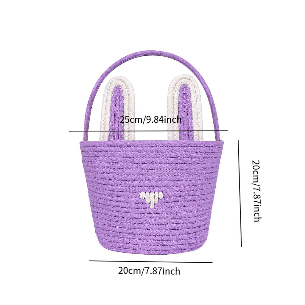 Пасхальная корзинка с кроликом для детей Мальчиков Девочек Корзинка для охоты за пасхальными яйцами Многоразовая корзинка из хлопковой веревки с ушками кролика Подарки для детского душа