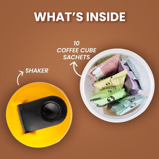 Bevzilla Instant Coffee Cubes & Bottle Pack With 10 Coffee Cubes (2 Cubes Each Flavour)| BPA Free Shaker 500 Ml Leak Proof