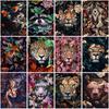 5D Diamond Embroidery Animals Diamond Painting Full Round Drill Tiger Lion Face Flowers Picture of Rhinestones Home Decor