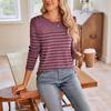Женская блузка осень-зима в полоску, контрастные цвета, круглый вырез, длинный рукав, топ на пуговицах