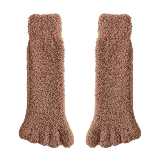 1 пара носков с пальцами из кораллового флиса, зимние толстые теплые носки с пятью пальцами и раздельным пальцем, напольные носки, плюшевые носки для сна, нескользящие носки до середины икры для дома