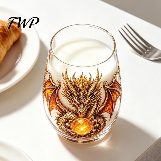 Novelty Housewarming Present Dragon Pattern Glass Water Cup, Lead-free Drinking Glass, Mythical Creature Themed Cup for Iced Drinks Home Office