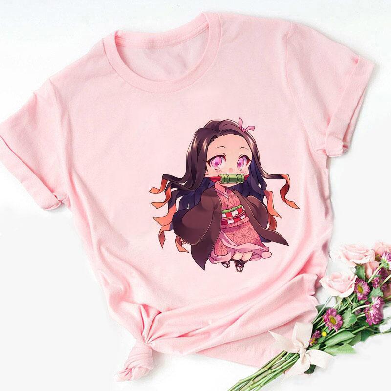 Nezuko Kamado Kimetsu No Yaiba Print Pink Kid Футболки для детей, милые детские Harajuku Kawaii Одежда для мальчиков и девочек, топы в подарок, Прямая поставка