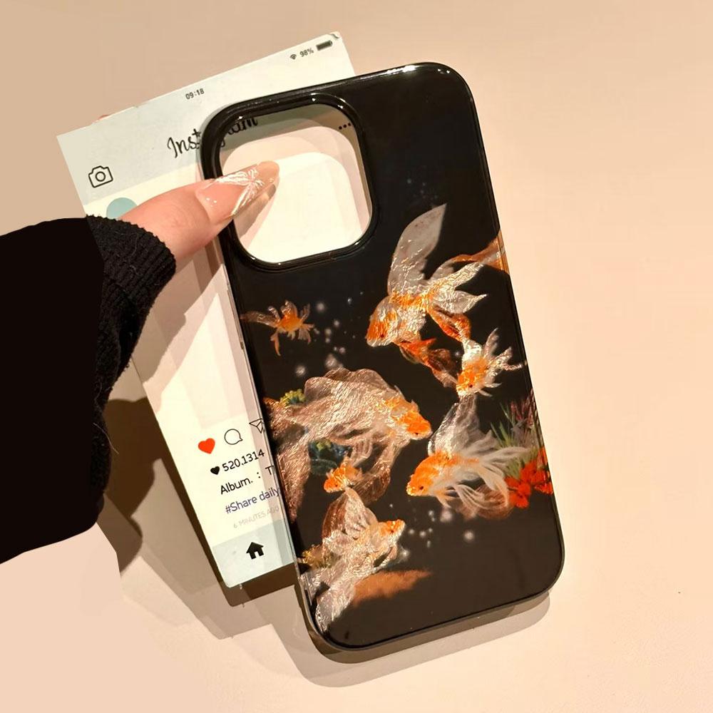 Чехол для телефона Koi Goldfish Sparkle Black Glossy для Xiaomi Redmi Note 14 13 12 11 11S 10 9 8 Pro 9C 13C 14C A5 A3 A4 A3X A1