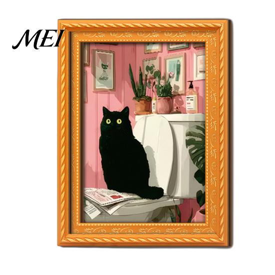 Protective Transparent Picture Covers Funny Wooden Fridge Magnets Frame, Retro Cute Cat Pattern Magnetic Refrigerator DIY Photo Display for