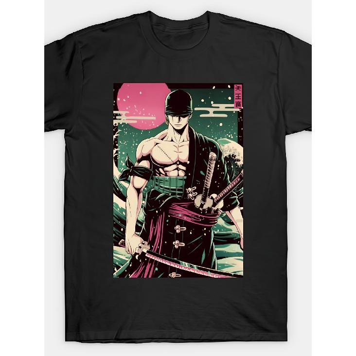 Japanese Anime One-Piece Style T-Shirt Oni Blade Shadow Green Hair Swordsman Retrowave Vintage Poster T-Shirt Men'S Summer Short-Sleeve T-Shirt M236