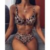 Women's Leopard Print Ring Push Up Padded Bra Sexy Bikini Set Swimwear Summer Swimwear