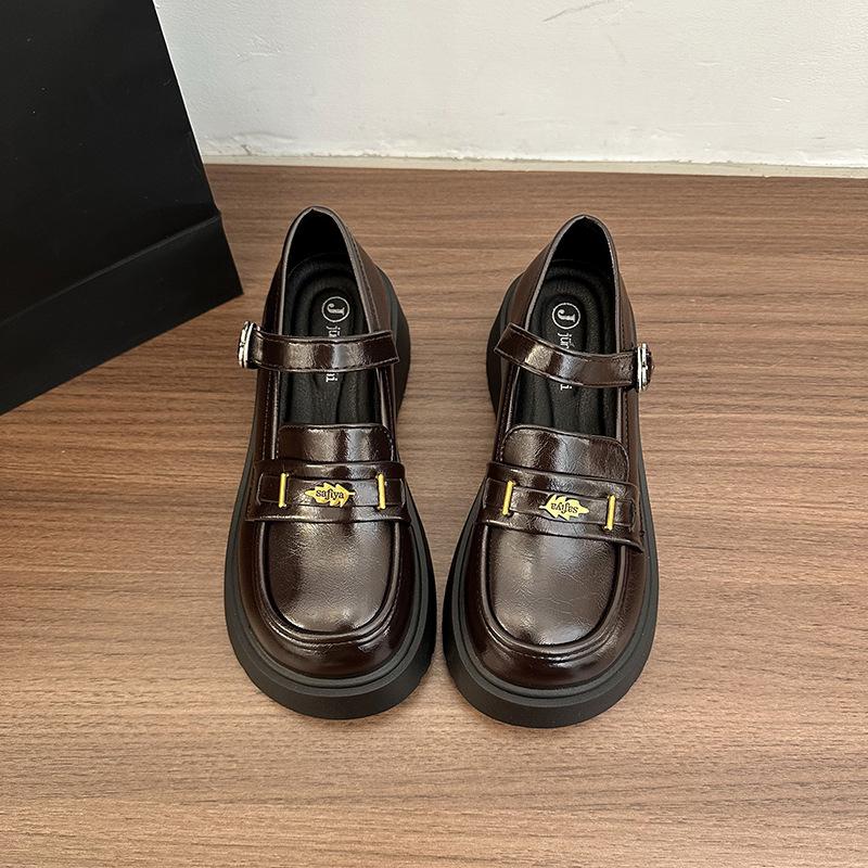 2025 осень новая платформа удобные лоферы женские на одной педали ретро маленькие кожаные туфли британский стиль толстый каблук одинарные туфли женские