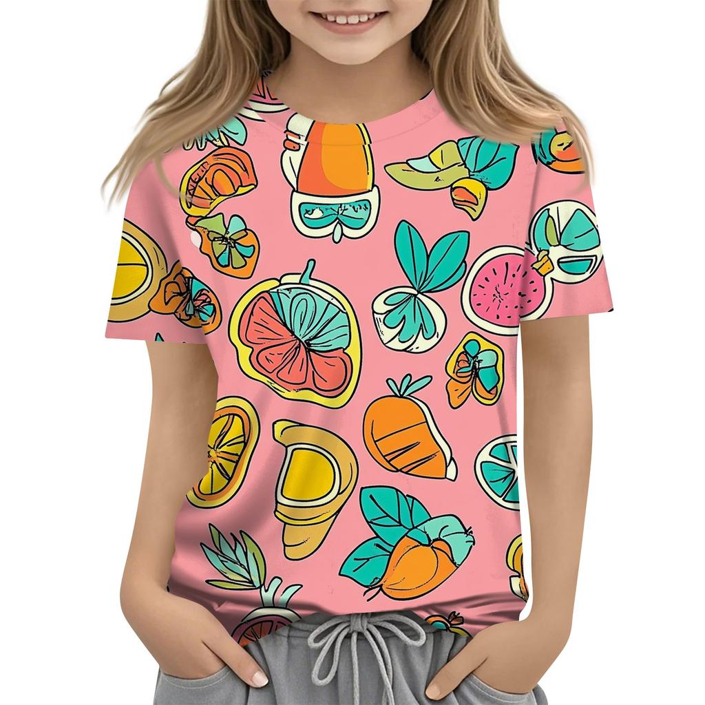 Children's Fashion Casual Short Sleeve Plant Printed Round Neck T-Shirt Top