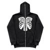 Retro Harajuku Hooded Jacket Streetwear Fashion Y2K Skeleton Hoodies Gothic Black Zip Up Oversized Sweatshirt