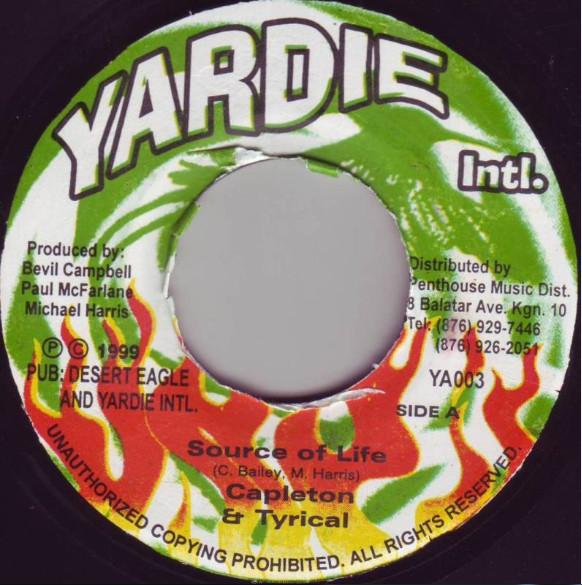 7-дюймовая пластинка CAPLETON & TYRICAL - Source Of Life YA003 Yardie Int'l 1999 Ямайка Регги, Ска и Даб Б/У