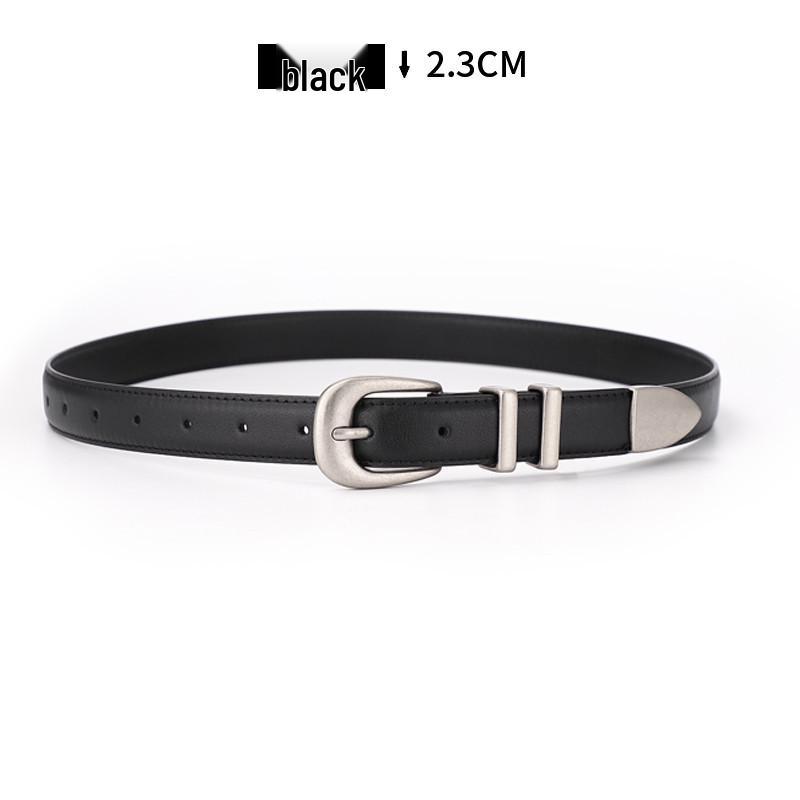 Women's Genuine Leather Cross-Border Waistband: Simple, Versatile, Pure Cowhide Belt for Summer, Black Jeans Style