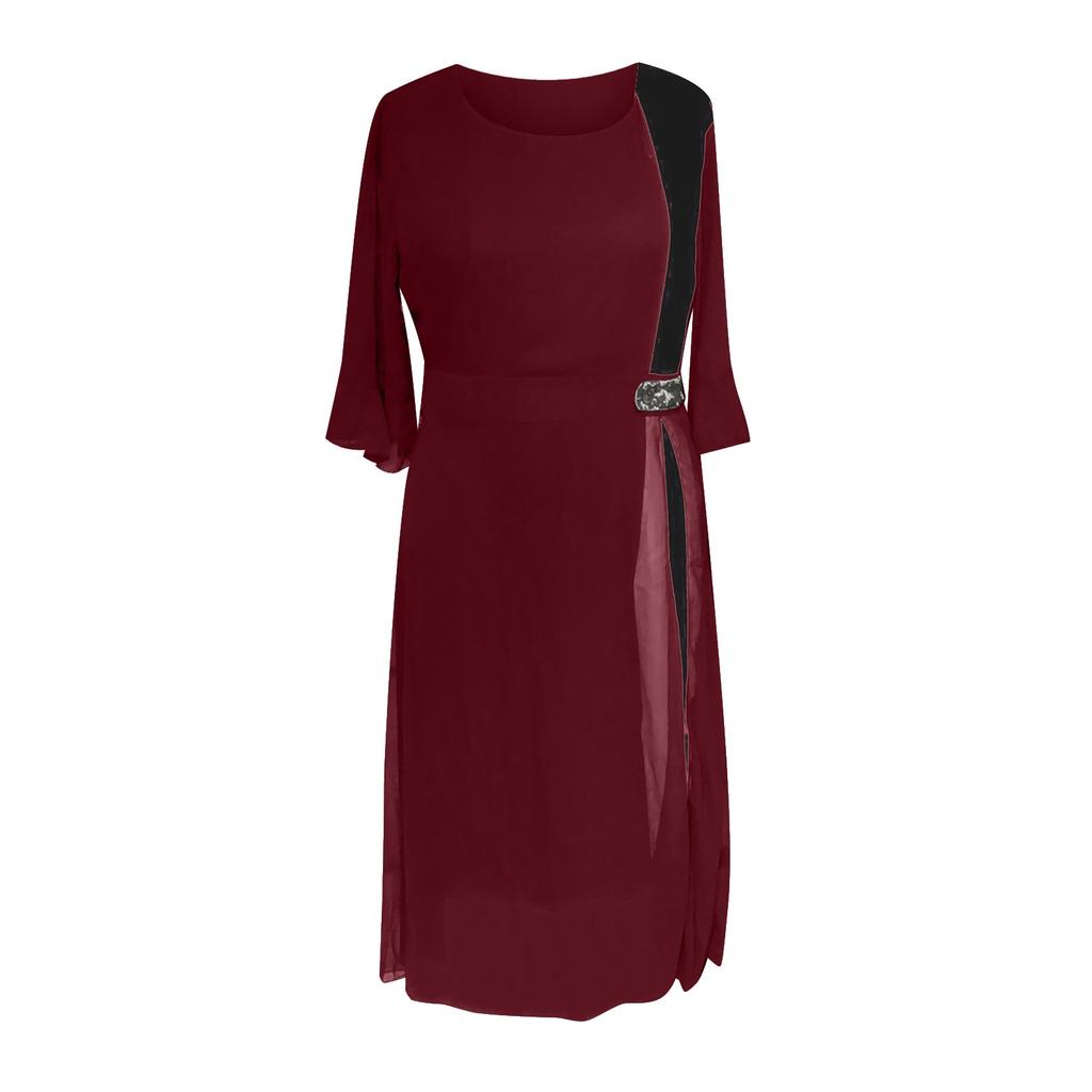 Women's Fashion Plus Size Skirt Chiffon Stitching Collision Color Waist Dress