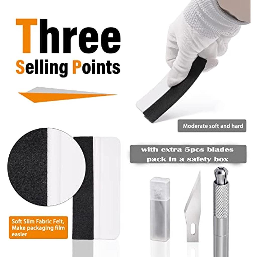 Наборы аппликаторов для установки виниловой пленки: Мини-ракель для тонировки с мягкой оберткой, ремесленный нож 30 градусов с 5 прямыми лезвиями и 5 сменными изогнутыми краями