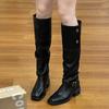 Korean Version Niche Two Wear Genuine Leather High Knight Boots Women's Thick Heel Flanged Retro But Knee Long Boots