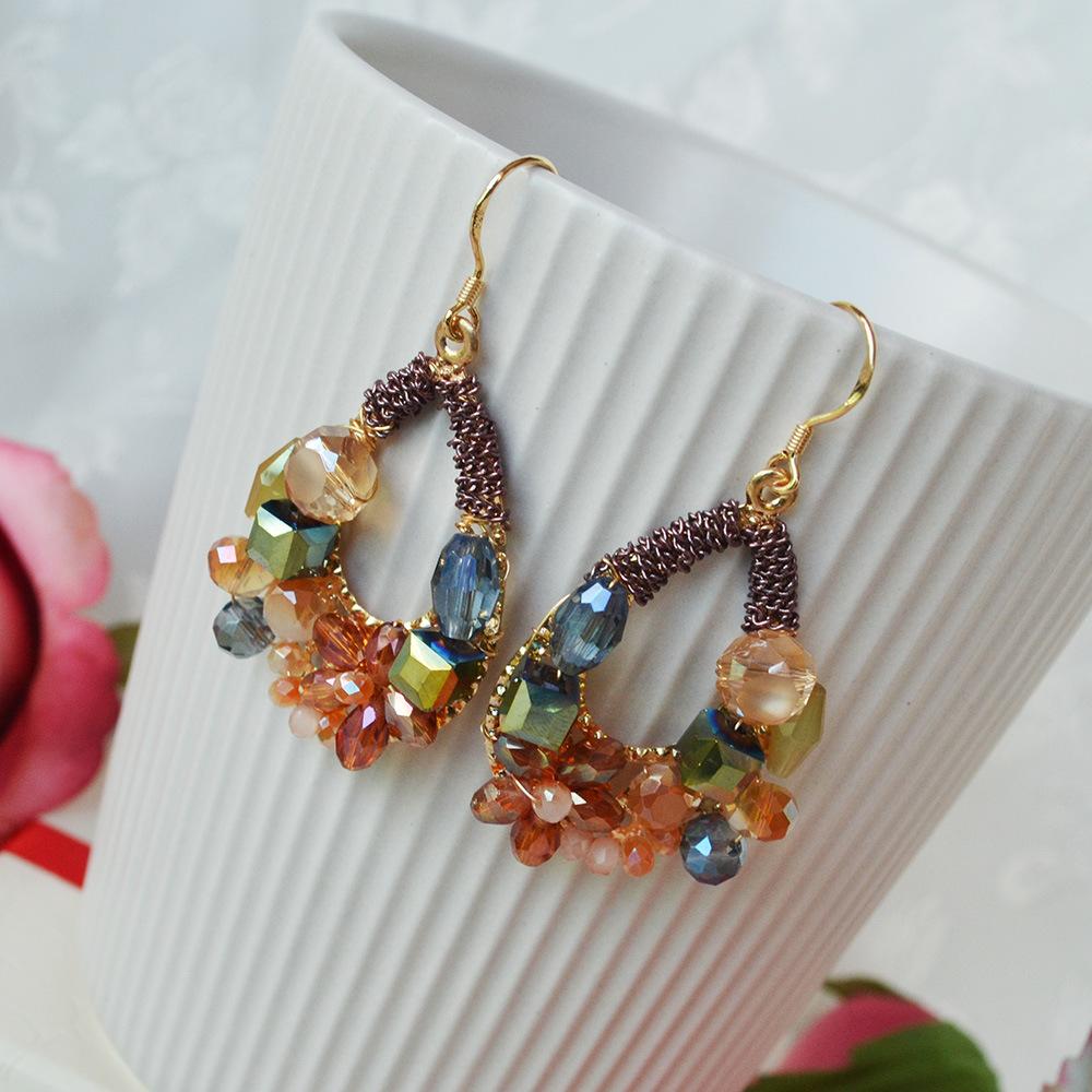 Bohemian Hand-Woven Earrings, Ethnic Style Crystal Earrings, Personalized Temperament, Ear Hook Earrings.