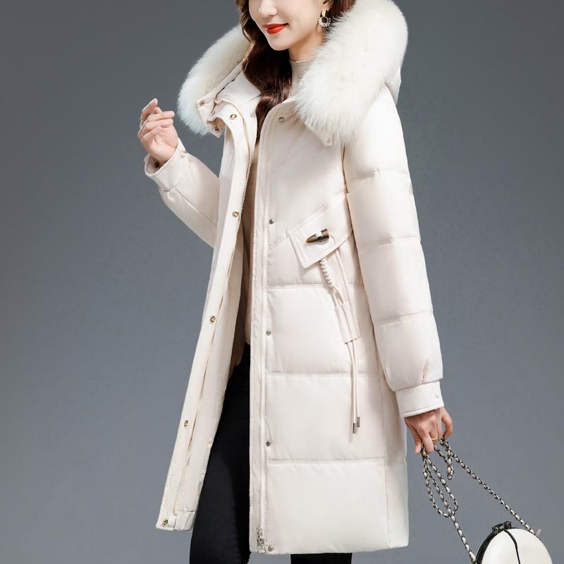 Middle Age Woman Winter Long Coats Hooded Faux Fur Collar Casual Thick Warm Parkas Women's Jackets