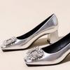 Elegant and Simple Women's Pumps 2024 New Korean Style Silver Mary Jane Shoes Fashionable Shallow Mouth Ladies Single Shoes