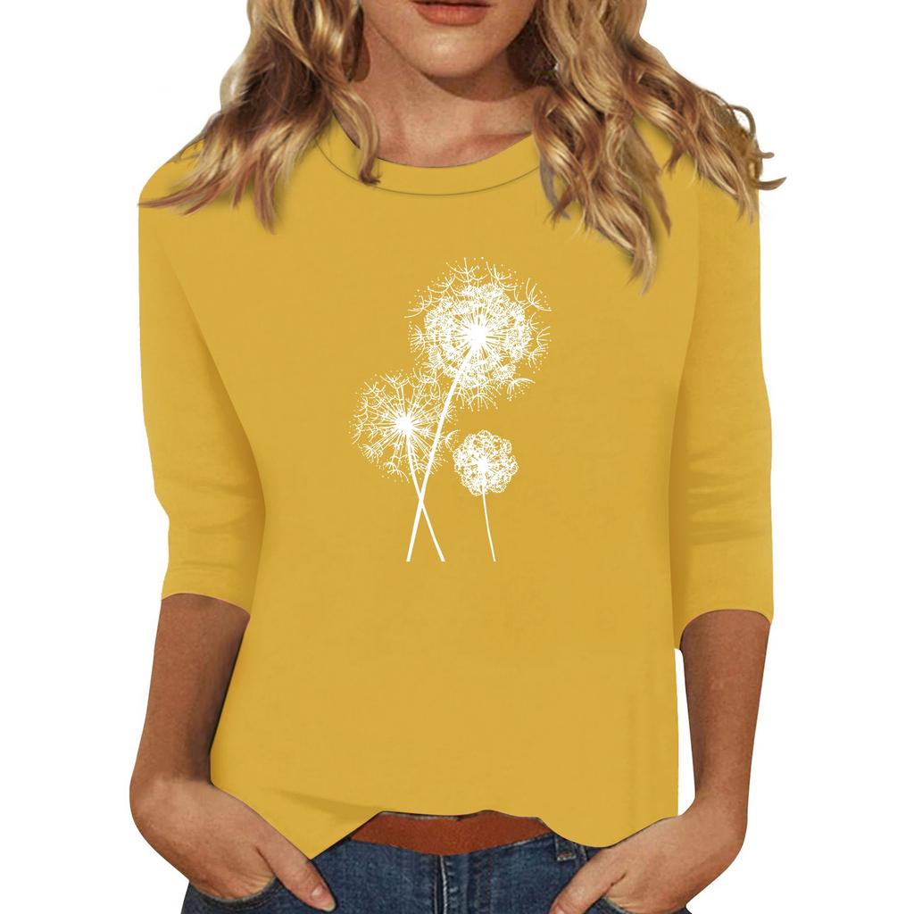 Женский модный повседневный топ с круглым вырезом и короткими рукавами 3/4 с принтом