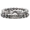 Men's Fashion 8mm Natural Agate Stone Bracelet Set With Plated Silver Lion Owl Buddha Head Chain and Bead Jewelry Set