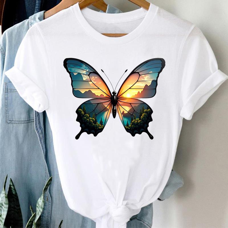 (Азиатский размер) Одежда Футболка милая бабочка милый принт женская футболка модная женская повседневная футболка с коротким рукавом женские графические футболки