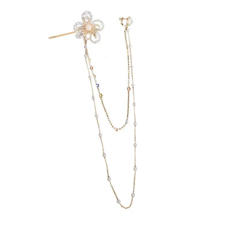 One-Piece Cartilage Clip Ear Love Heart and Flower Shape Hairpin Long Dangle Earrings for Women Fashionable Styling Accessories