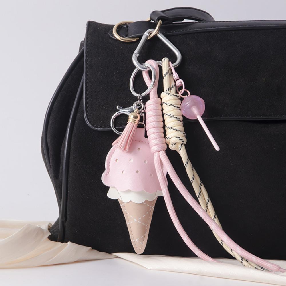 New Ice Cream Car Keychain Mini Lollipop Leather DIY Decoration Colorful Car Key Chains