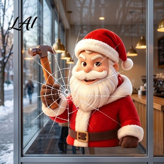 Removable Glass Stickers Christmas Santa Claus Reusable PVC Window Static Sticker Holiday Theme Wall Clings