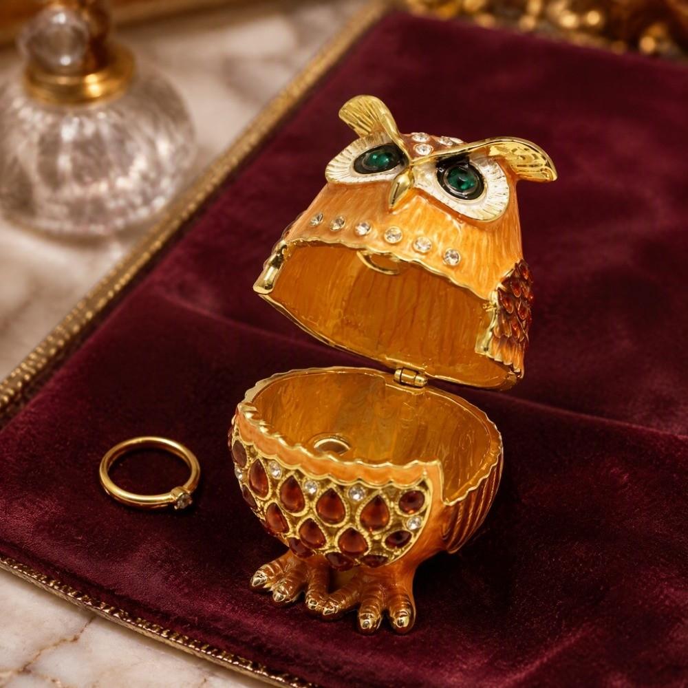 Sparkling Rhinestone Owl Trinket Box Enameled Finish Owl Keepsake Box For Necklace