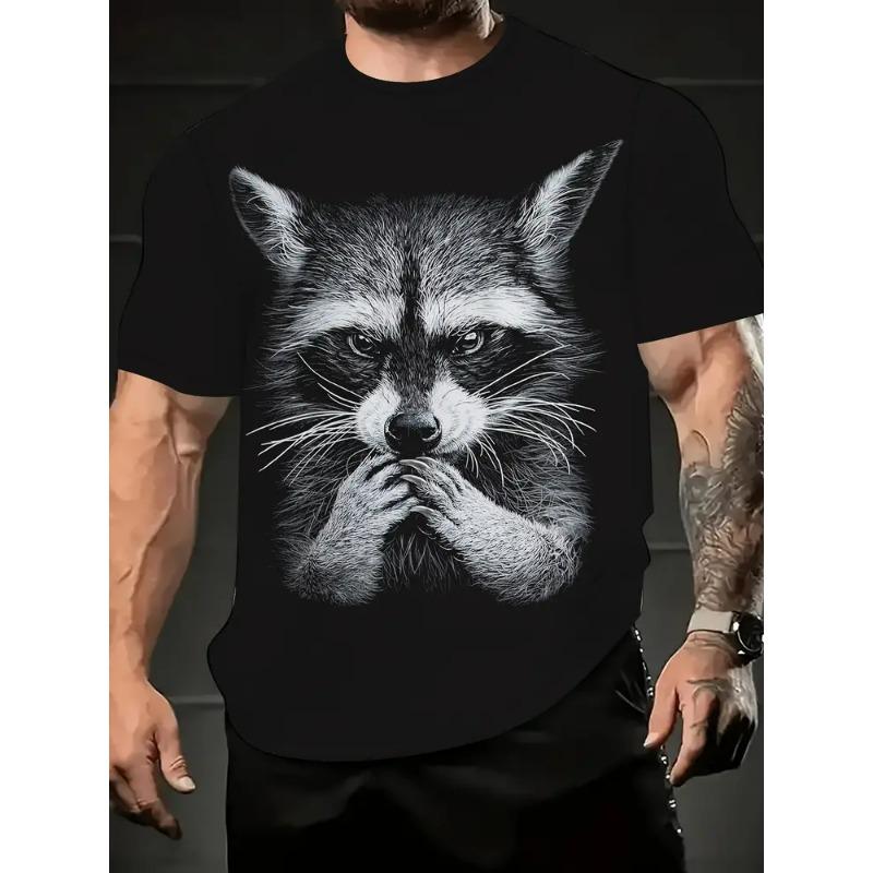 Summer 3D Cat Patternraccoon T-Shirt for Men Animal Cartoon Animal Pattern Tees Loose Round Neck Tops T Shirts Short Sleeves