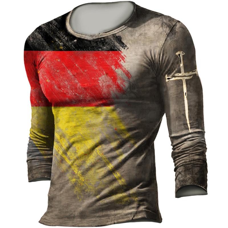 Винтажная мужская футболка с принтом немецкого флага, весенне-осенний уличный боевой свободный мужской топ с длинными рукавами