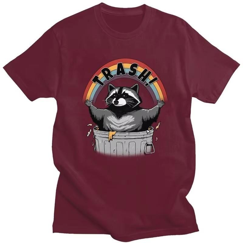 Retro Raccoon Trash Print T-Shirt for Unisex Pure Cotton Short Sleeve Fashion Tee