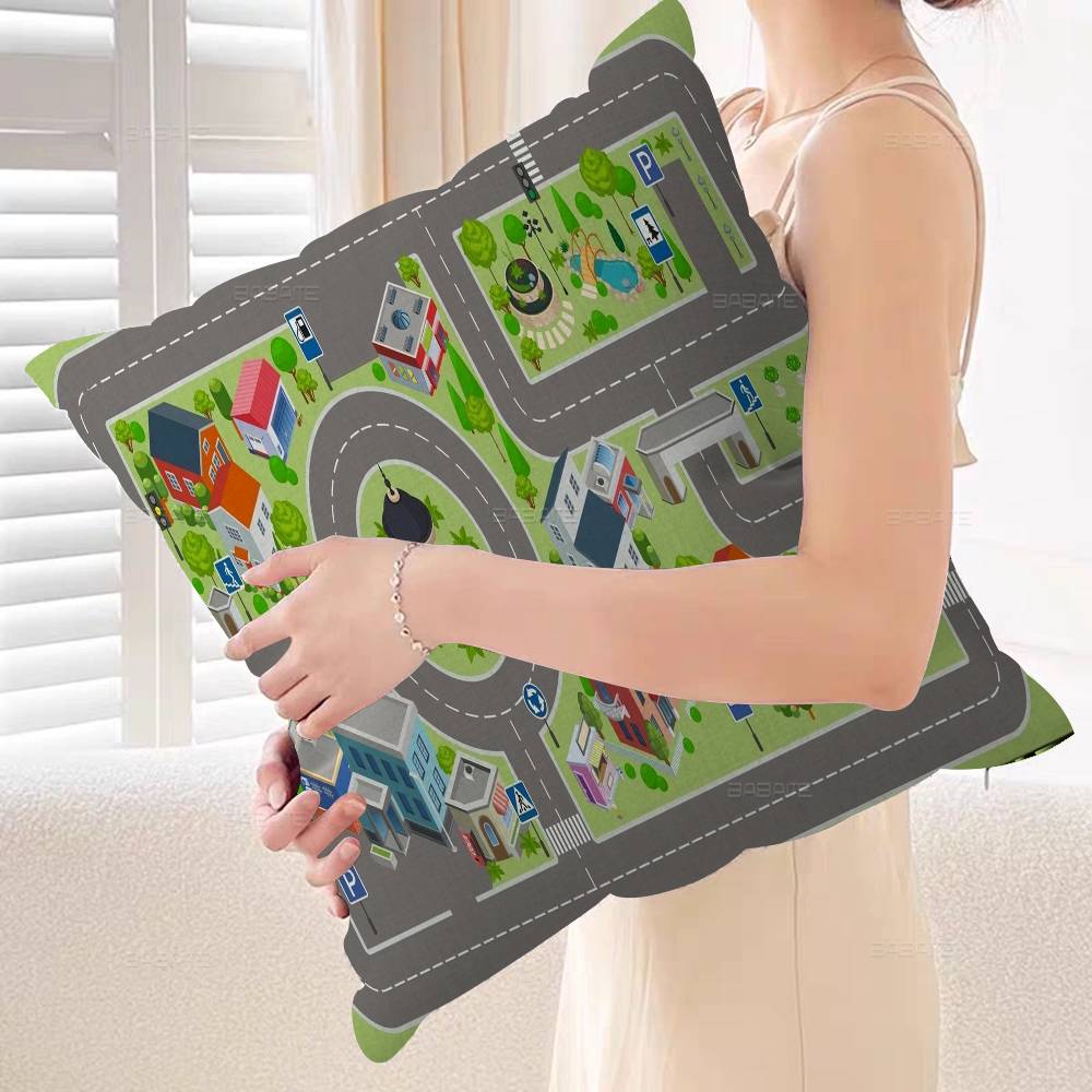 Cartoon Road Cushion Cover Car Throw Pillow Case For Sofa Car Christmas Gift 40x40cm 45x45cm