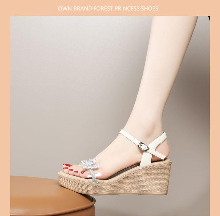 Top layer sheepskin: Slope heel sandals for women's summer outdoor wear, new style 26, high-end feeling, straight strap thick soled women's sandals