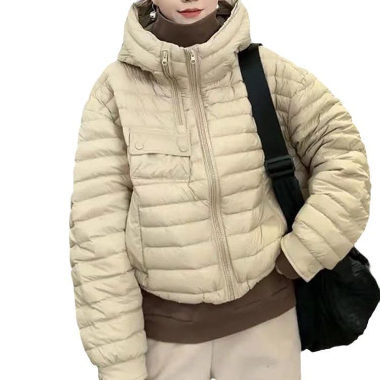 2024 осень-зима 90 утиный пуховик женский с капюшоном легкий и тонкий однотонный куртка из хлеба теплая куртка