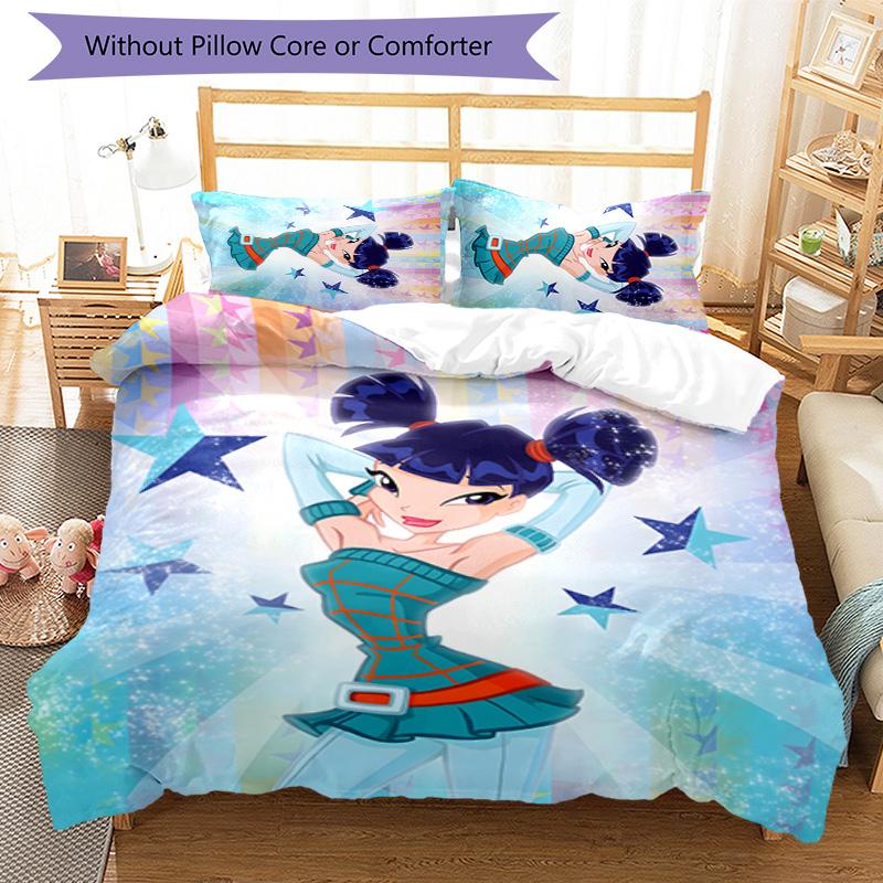 3pcs Winx Club Design Cover Set - HD Printed Bedding with 1 Cover and 2 Pillowcases - Perfect for Home and Dorm Decor