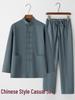 Men's Chinese Style Long-Sleeve Tang Suit Set with Frog Buttons - Retro Tea & Tai Chi Two-Piece
