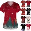 Женская мода с v-образным вырезом, короткими рукавами и карманами, топы с рождественским принтом