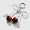 Leopard Pattern Cherry Pendant Mesh Pearl Bow Pendant Ribbon Bow Keychain  Bag Ornaments