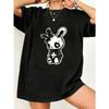 Black Oversized T Shirt With Cute Bunny Skull Print For Casual Wear