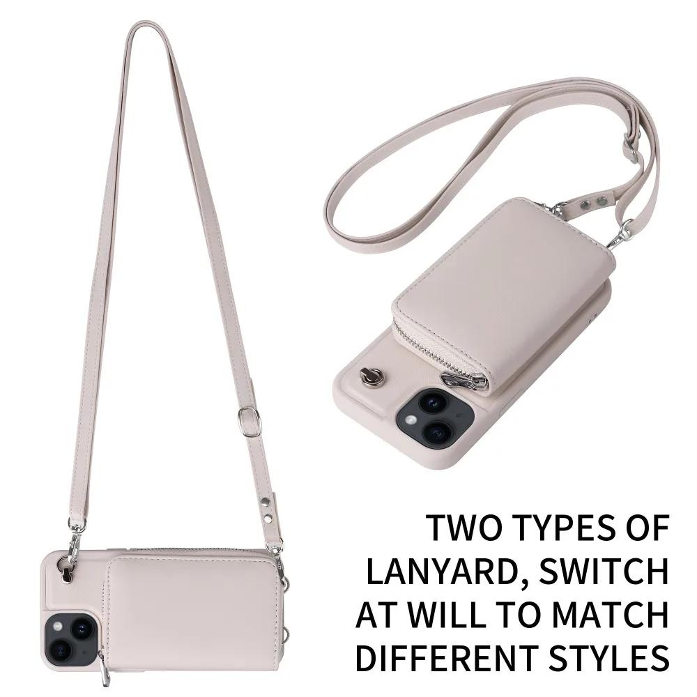 Чехол-шнурок через плечо для iPhone 15 14 13 12 11 Pro XR XS Max 8 7 Plus, кошелек на молнии с держателем для карт, задняя крышка-подставка