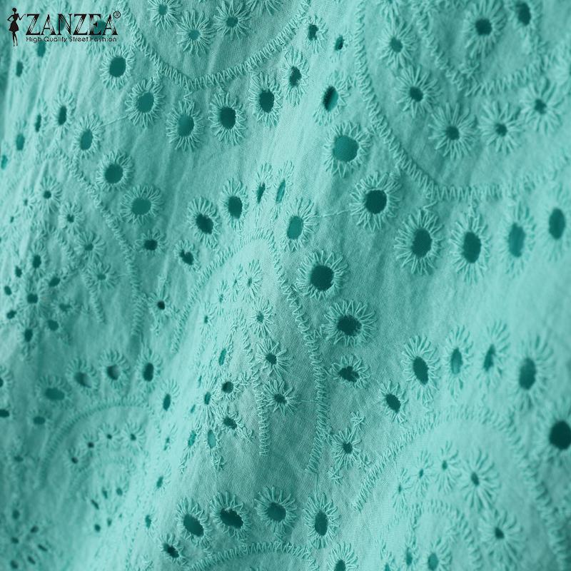 ZANZEA Женская повседневная блузка с круглым вырезом и длинным рукавом в стиле пэчворк из кружева, связанная крючком