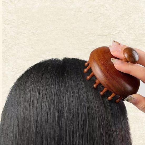 Natural Sandalwood Comb Long Handle Meridian Point Massager 22 Teeth Meridian Insert Comb for Head Massage And Hair Growth Promotion