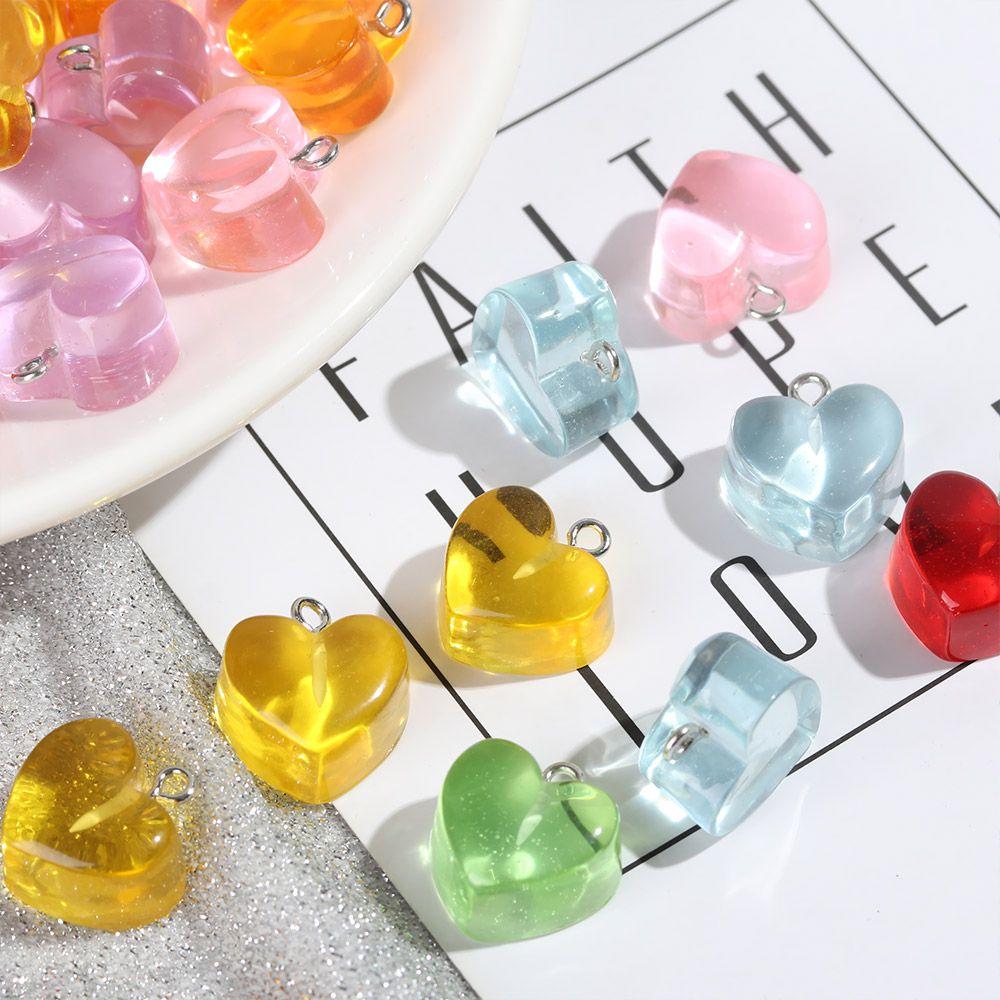 Handmade Transparent Earrings Resin Heart  Charms Necklace Crafting Keychain Pendant Candy Color