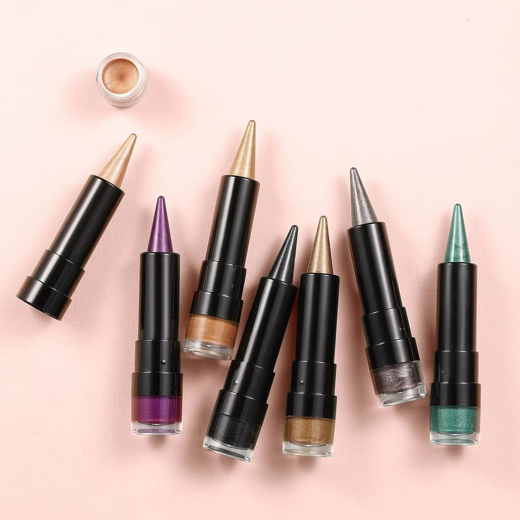 2 в 1 Пуля Перламутровые Тени для век Карандаш-заостренная подводка для глаз Карамельно-коричневый Черный Тени для век Макияж Шелковистые Гладкие Водостойкие Стойкие Тени для век