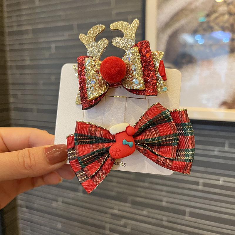 Милые рождественские заколки-банты для девочек - Нарядные боковые заколки и аксессуары для челки